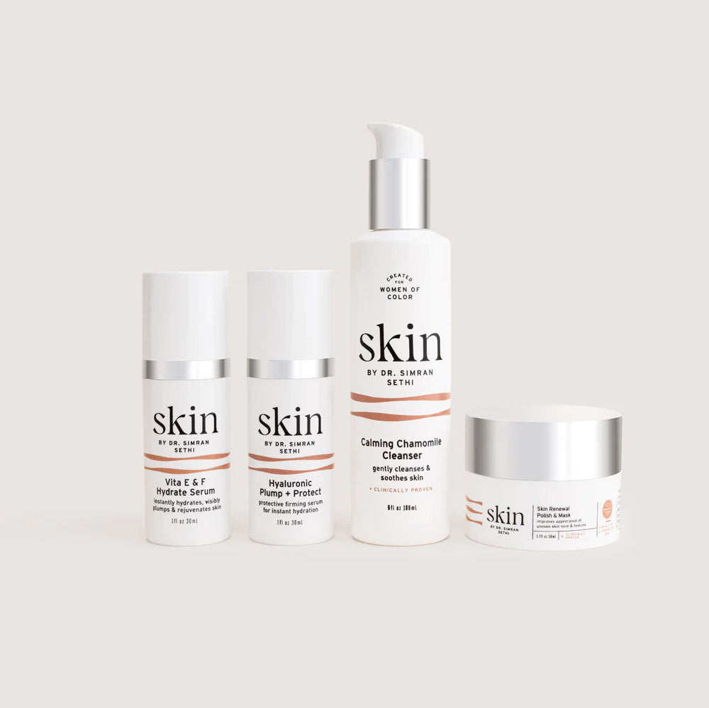 The Hydration System - Vita E & F Hydrate Serum, Hyaluronic Plump & Protect, Calming Chamomile Cleanser, Skin Renewal Polish & Mask - SKIN by Dr. Simran Sethi